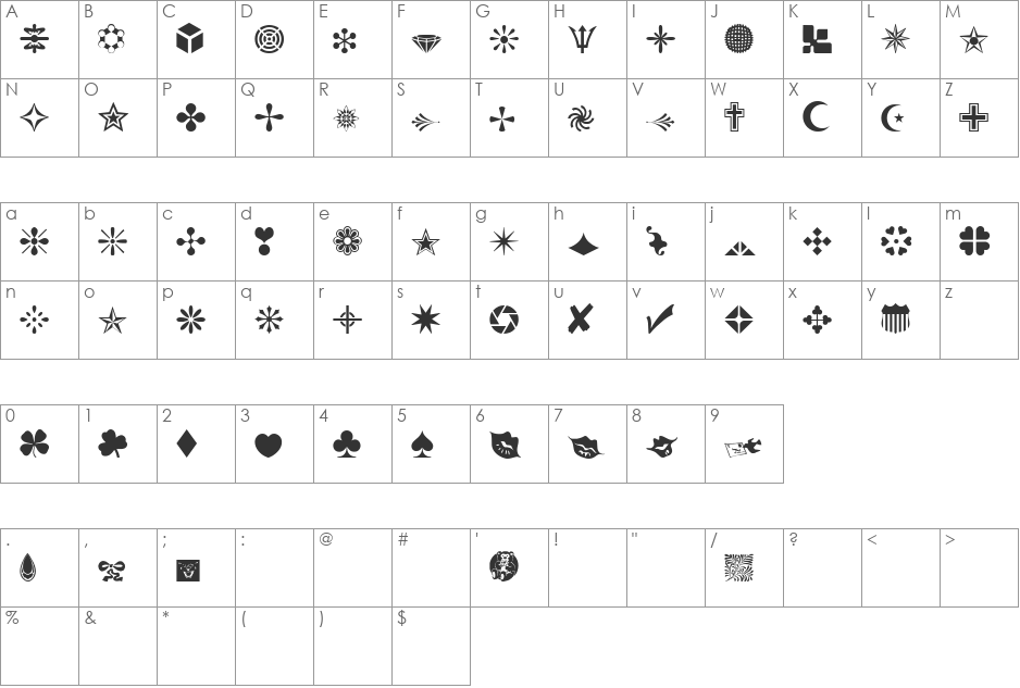 WWFreebie font character map preview