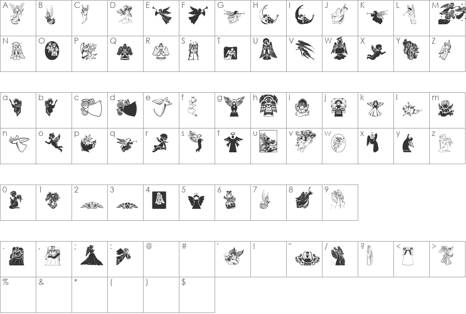 WWHeavenSent font character map preview