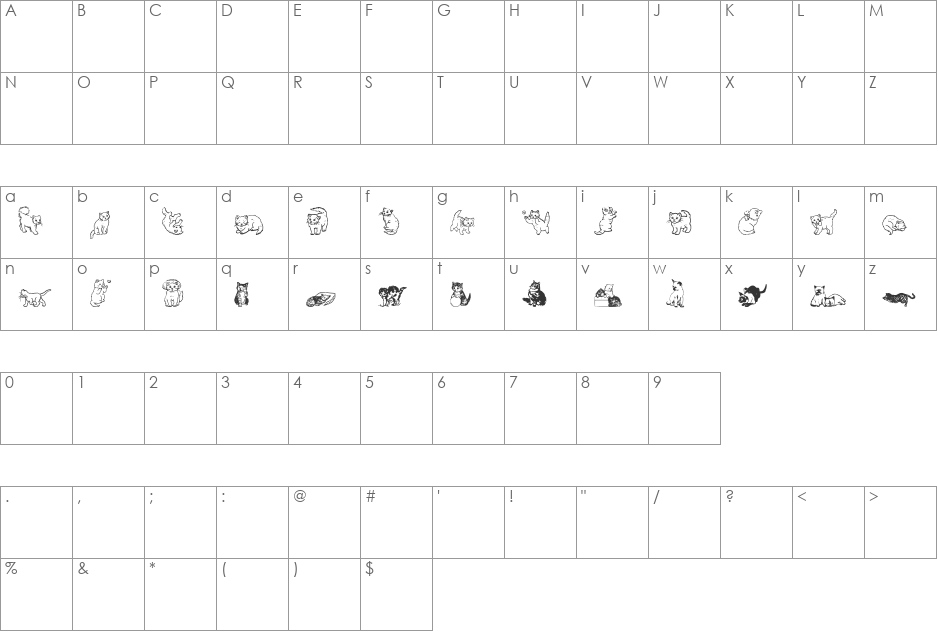 WWKuteKats font character map preview