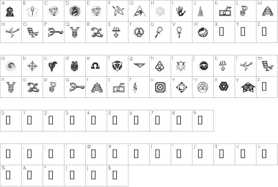 WWMagebats font character map preview