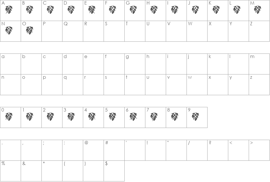 WWShieldsADemo font character map preview