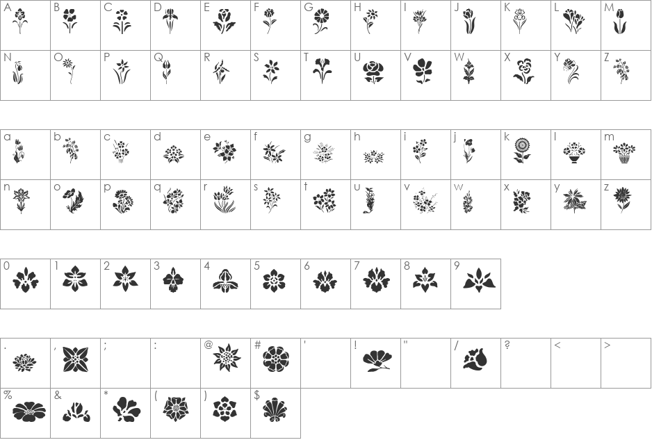 WWSpringTime font character map preview