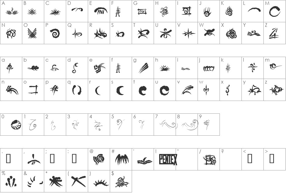 WWWerewolfBats font character map preview
