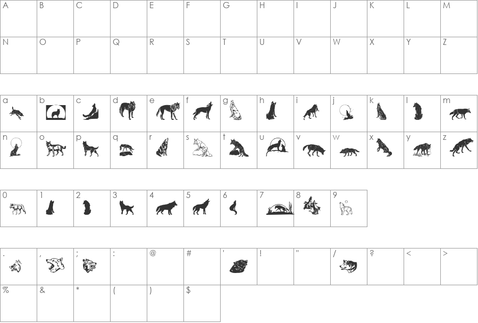 WWWolfSpirit font character map preview