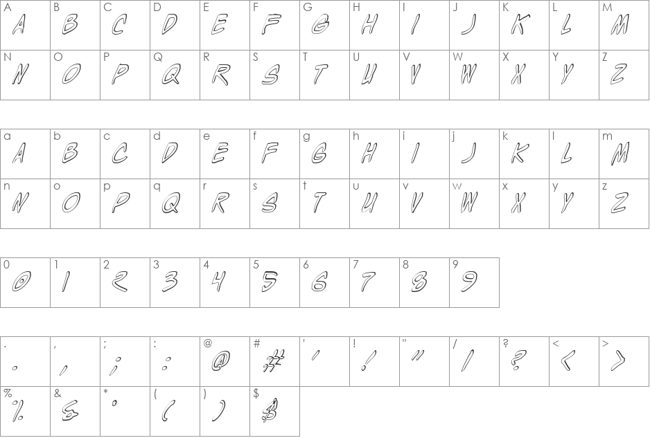 Wyld Stallyns Shadow font character map preview