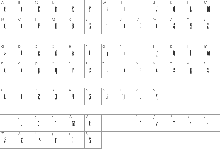 Wyvern BRK font character map preview