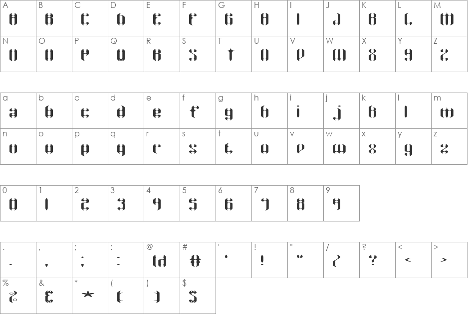 Wyvern Wyde BRK font character map preview