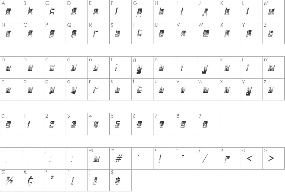 X HuturePHlamesPHAST font character map preview