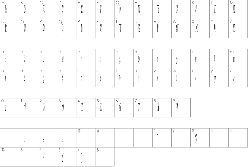 X- font character map preview