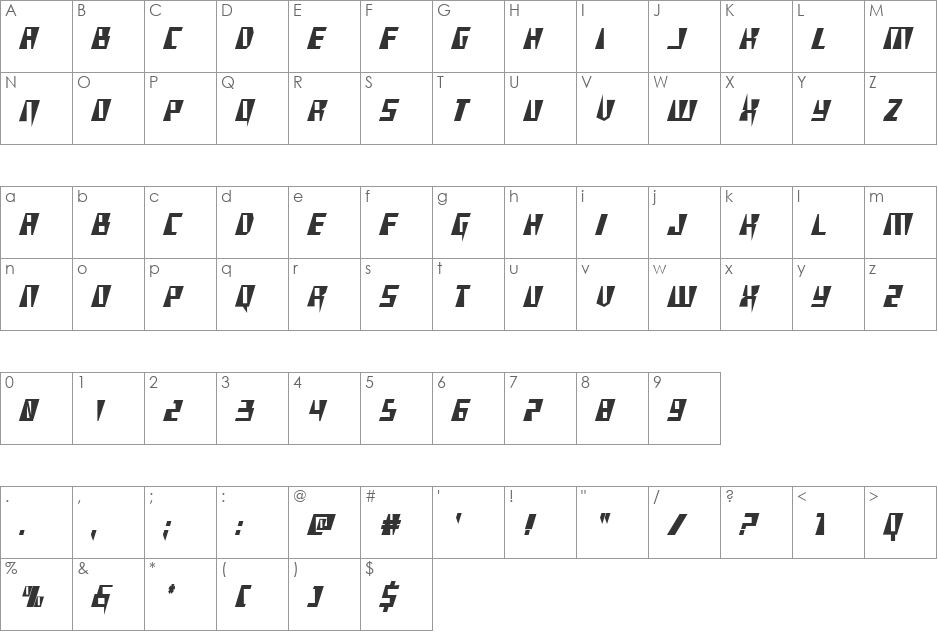 X-Racer Condensed font character map preview