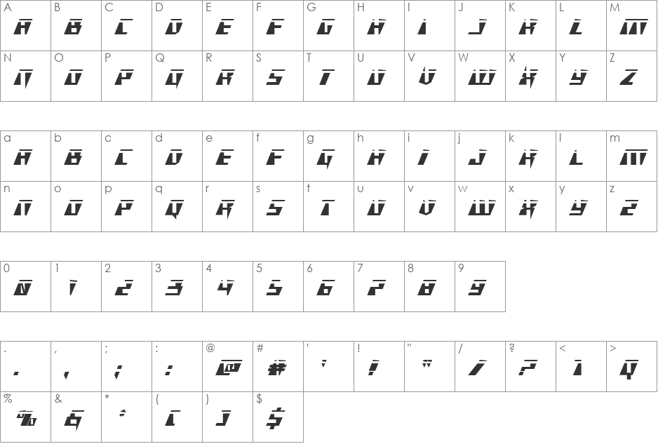 X-Racer Laser font character map preview