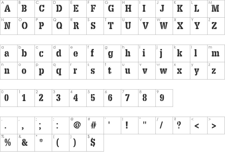 X.Template font character map preview