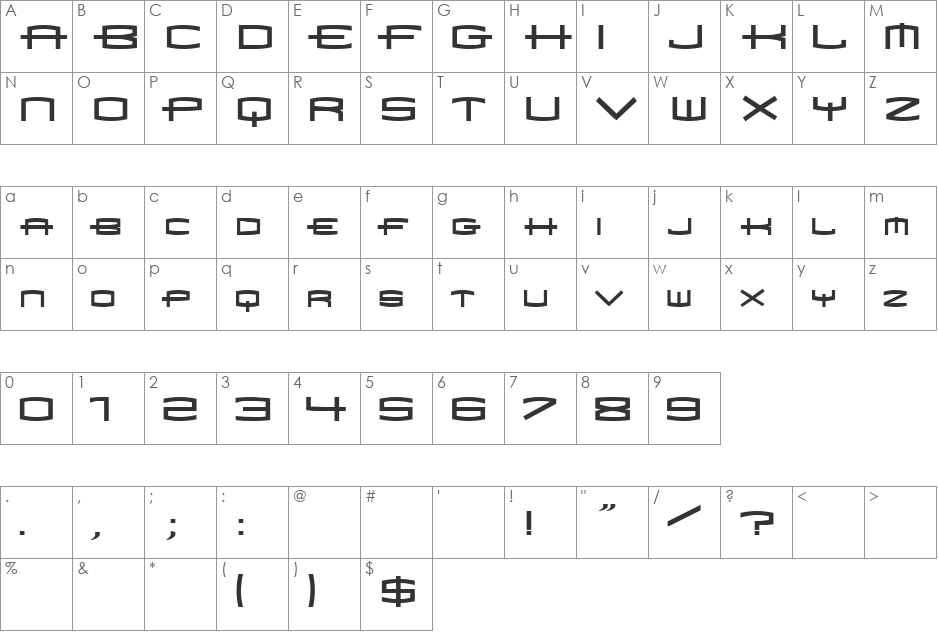 X979 font character map preview