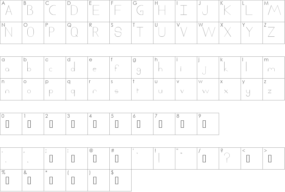 Xack font character map preview