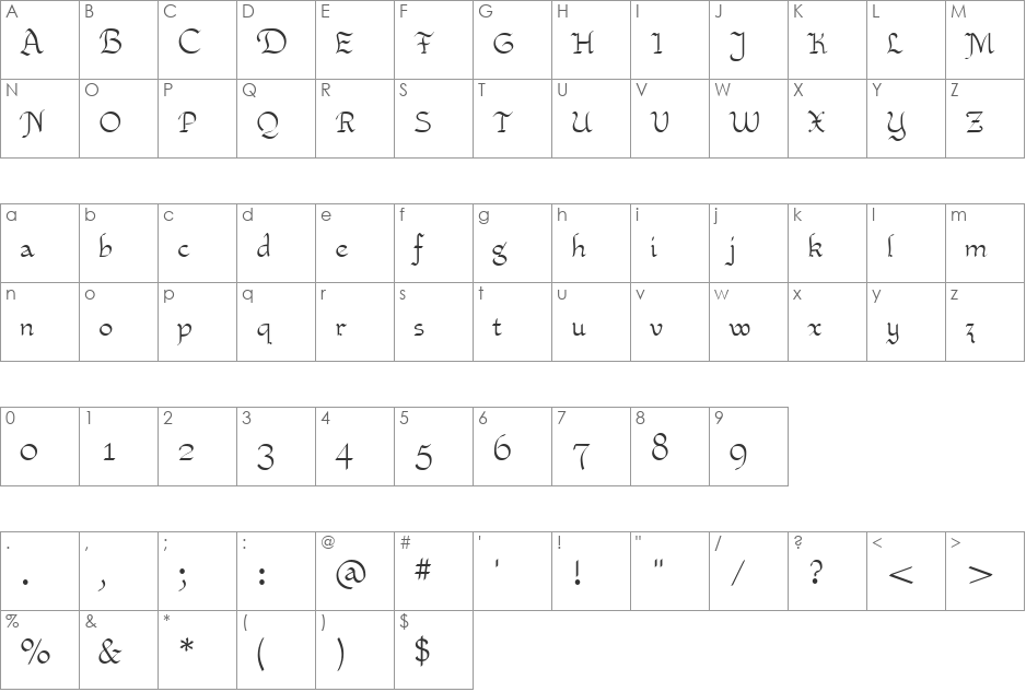 Xaltid font character map preview