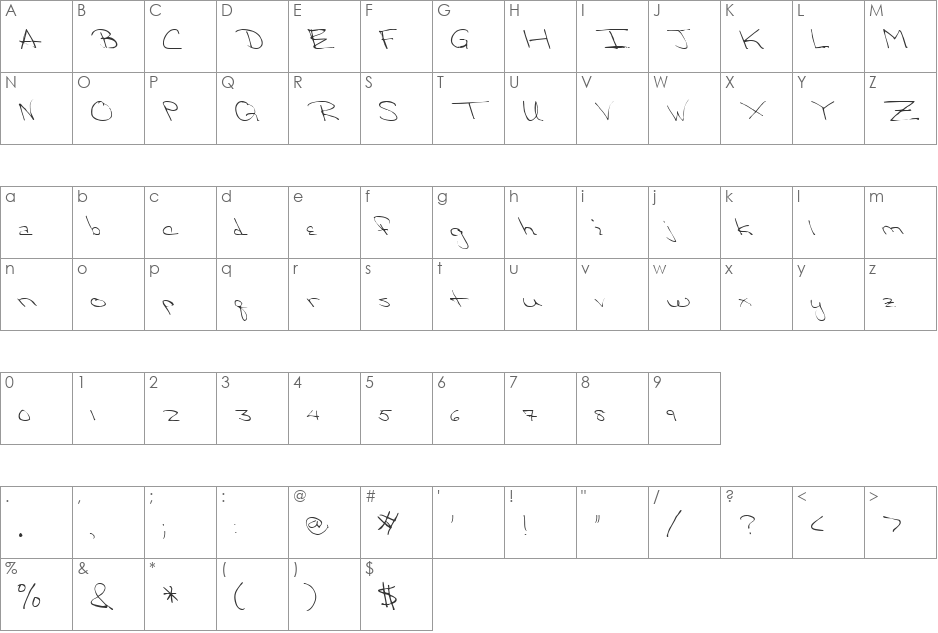 Xanadu font character map preview