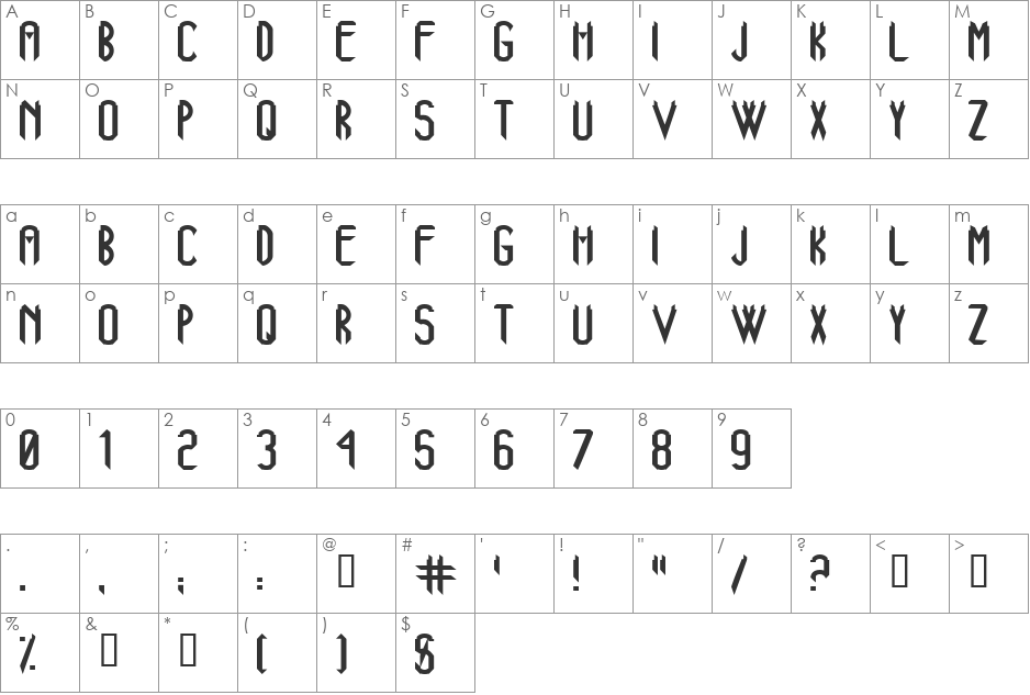 Xanadu font character map preview