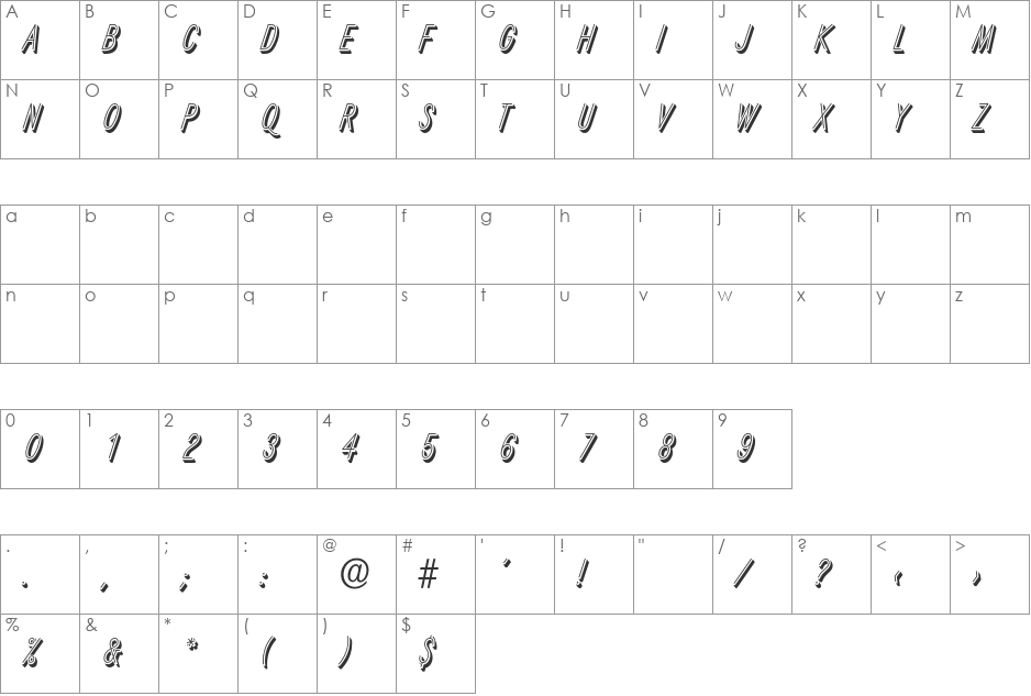 Xanten font character map preview