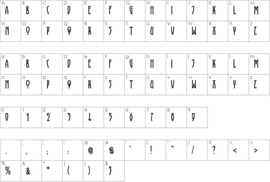XAyax Schatten font character map preview