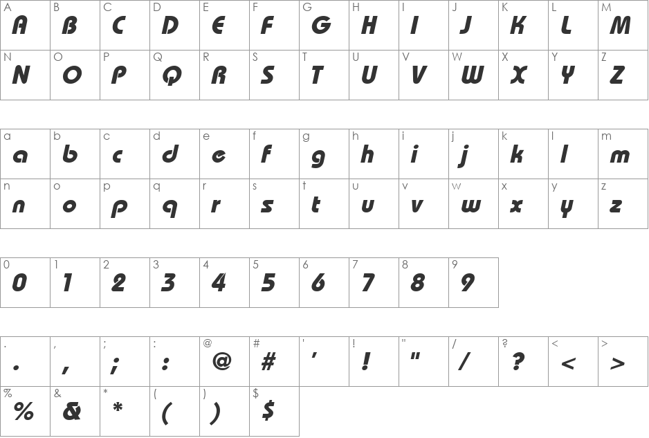 XBahamas Bold Italic font character map preview