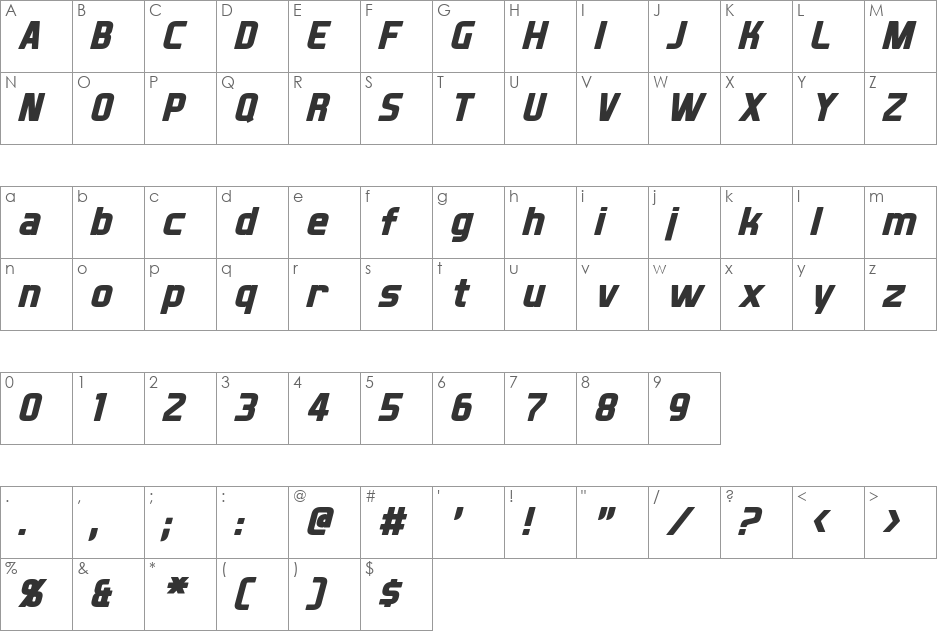 XBall font character map preview
