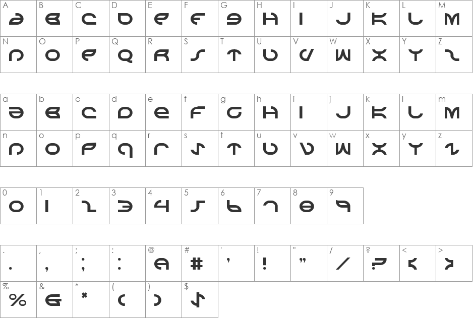 Aetherfox font character map preview