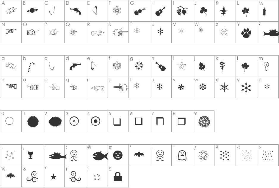 XBobsExtraPictures font character map preview