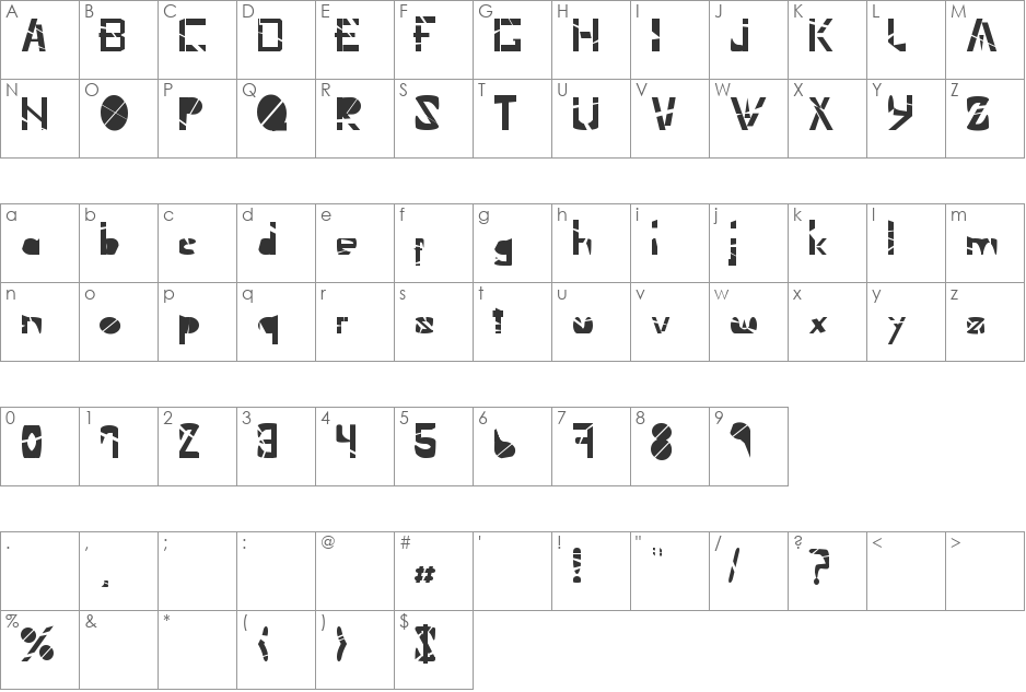 Xbox 360 stripe font character map preview