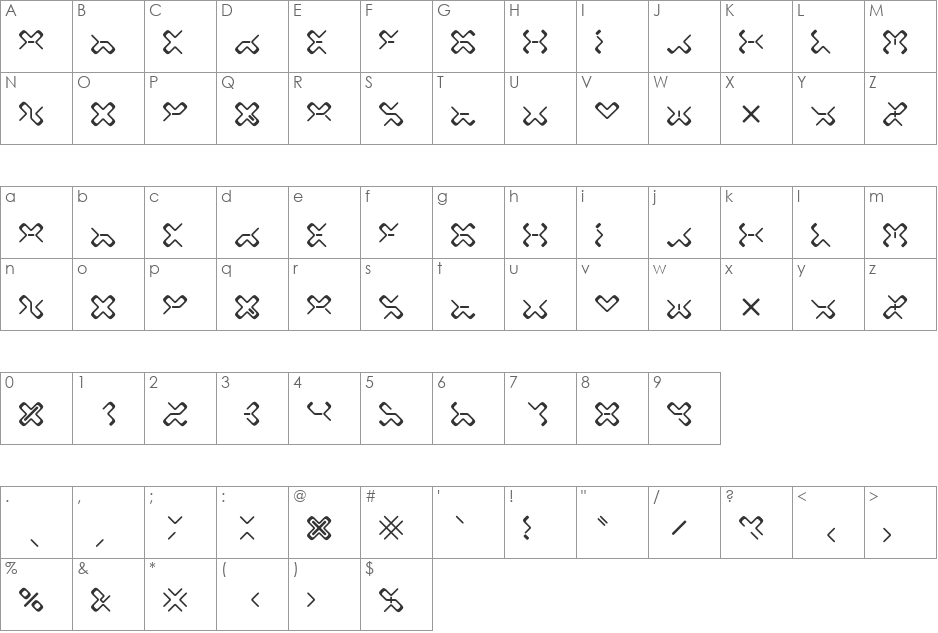 Xbywire font character map preview
