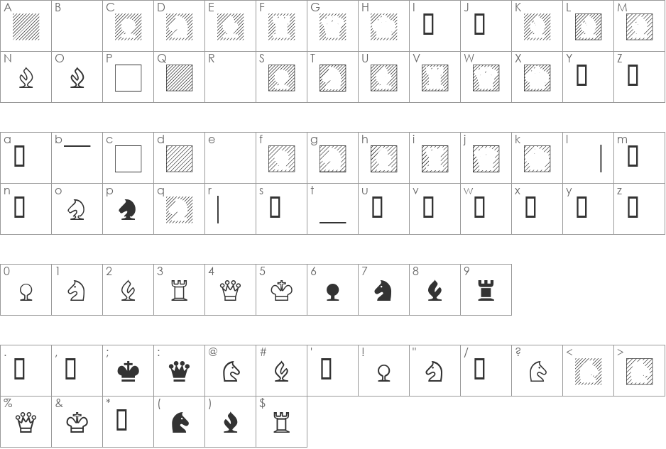 XChessNut font character map preview