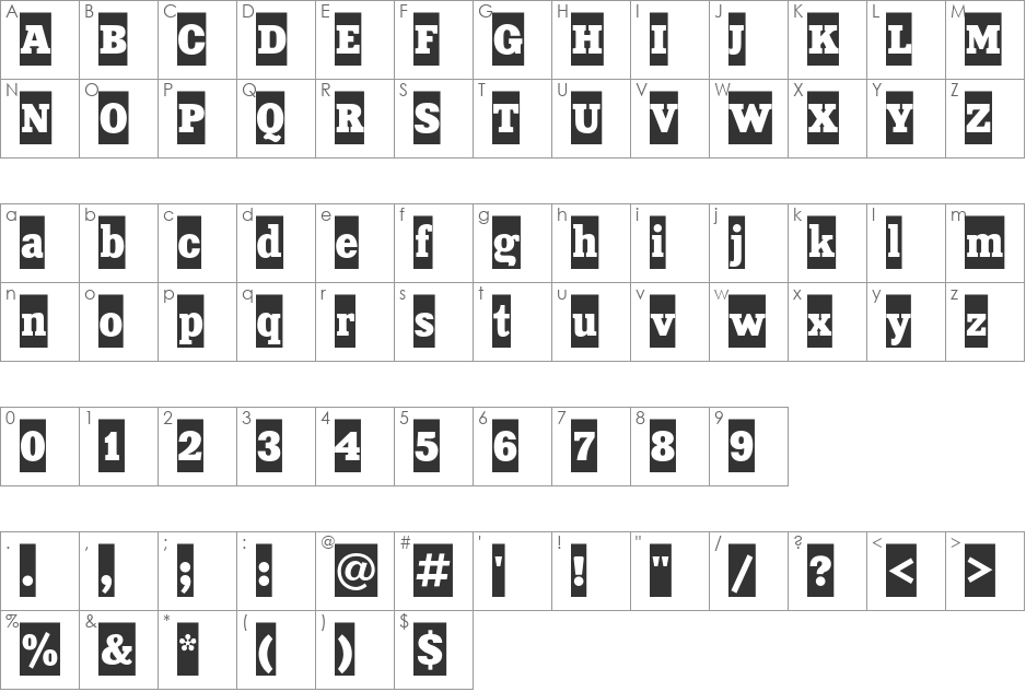 XeniaCameoC font character map preview