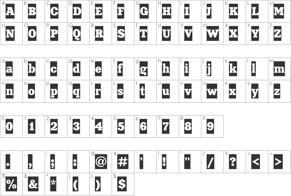 XeniaCameoCTT font character map preview