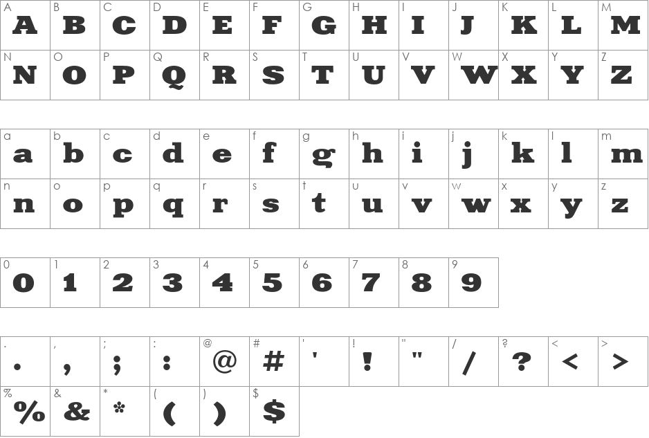 XeniaExtendedC font character map preview