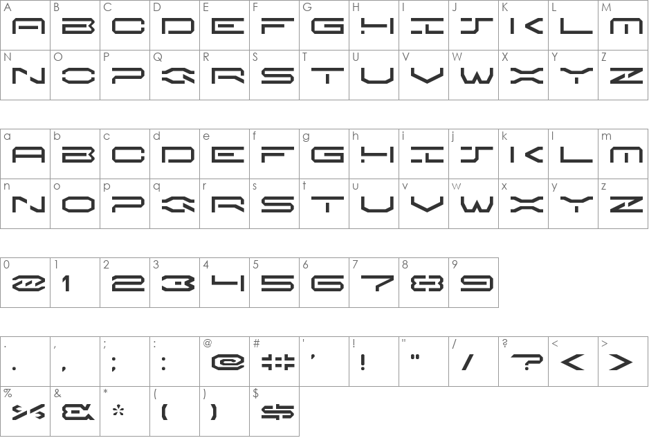 XenoSpace font character map preview