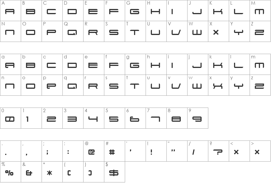 Xenotron font character map preview