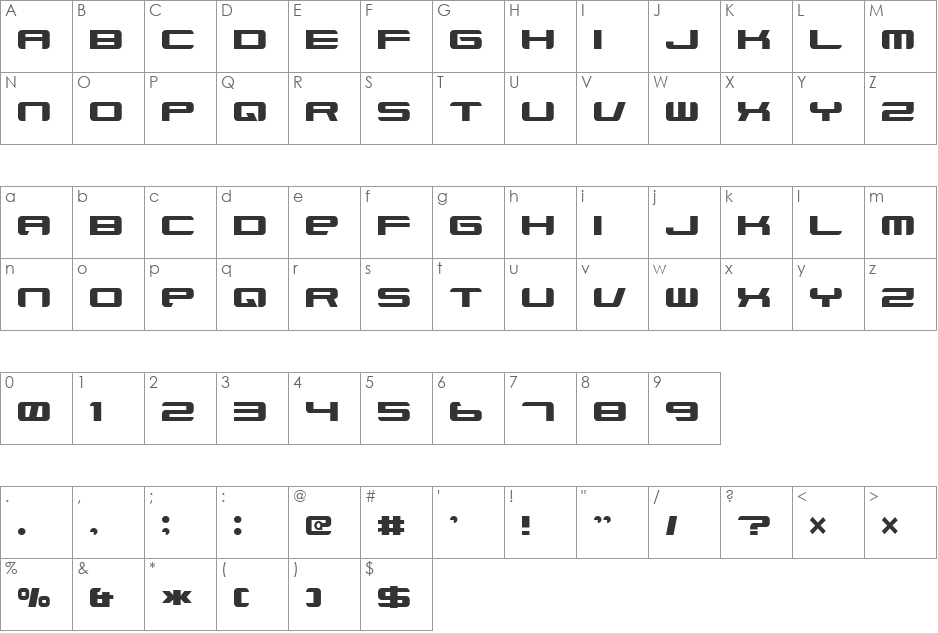 Xenotron Broadstroke font character map preview