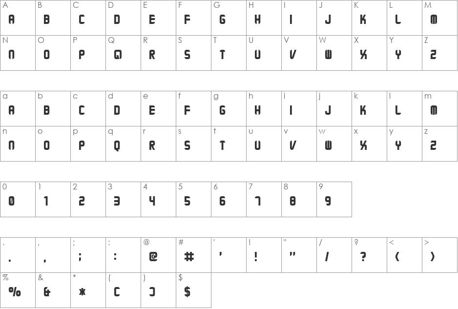 Xenotron Radio Edit KG font character map preview