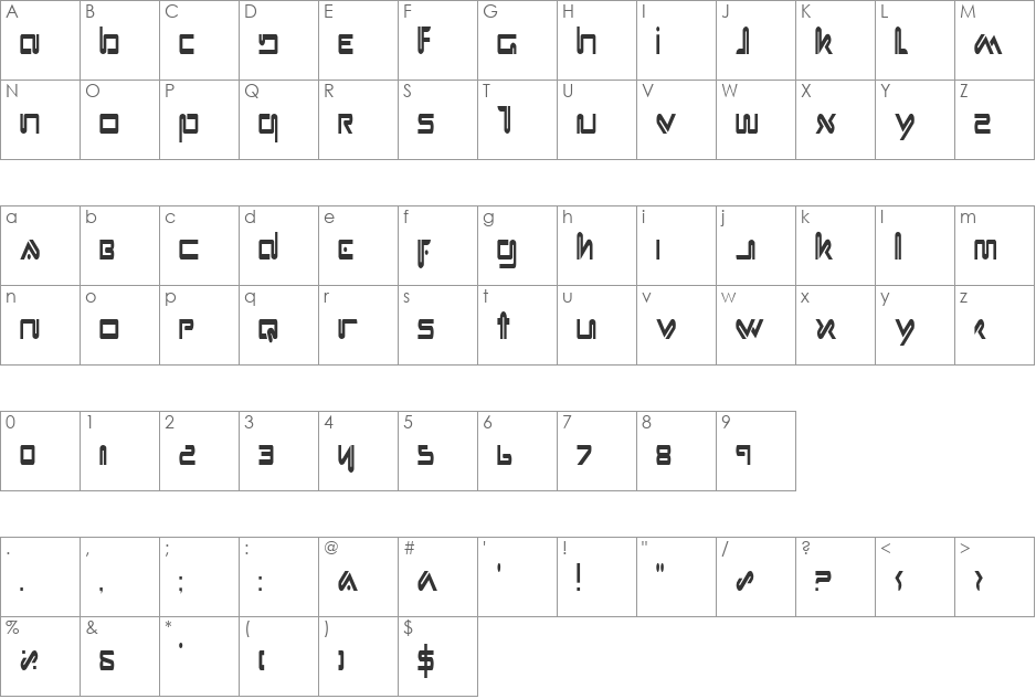 Xephyr Condensed font character map preview