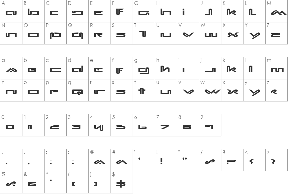 Xephyr Expanded font character map preview