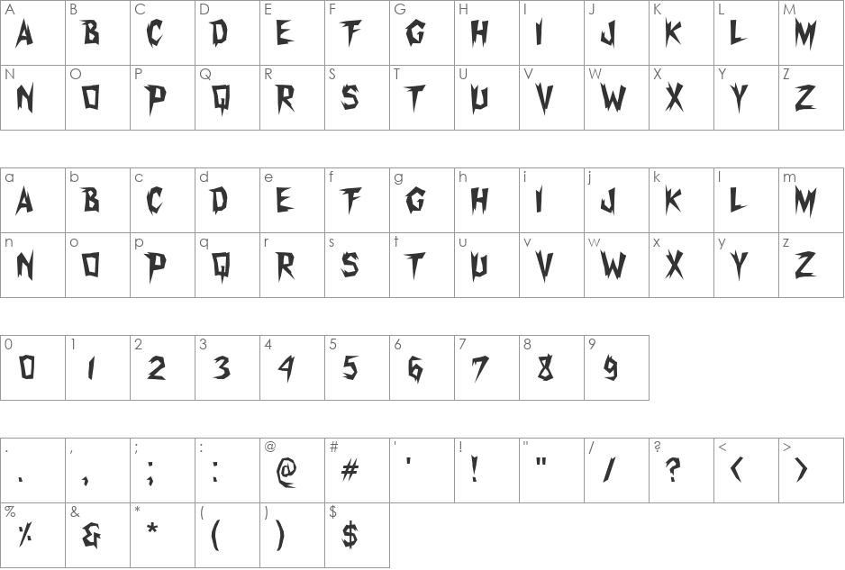 XerkerFW font character map preview