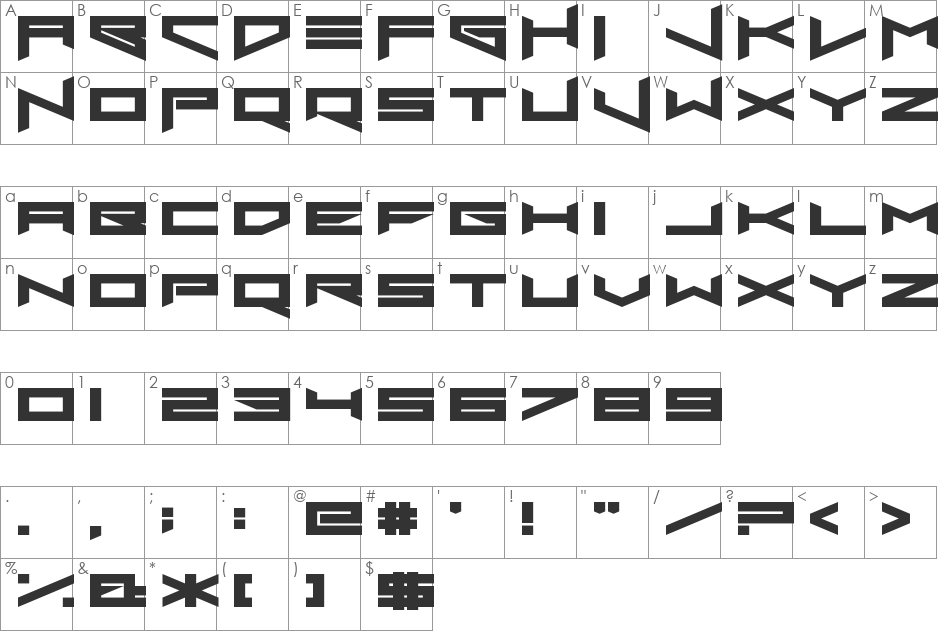 Xero's Proof font character map preview