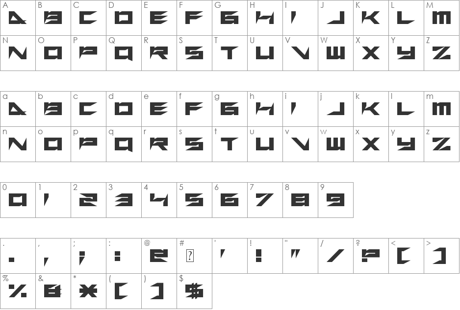 Xero's Retreat font character map preview