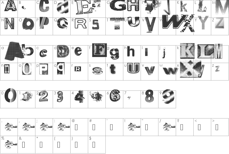 Xerographer Fonts font character map preview