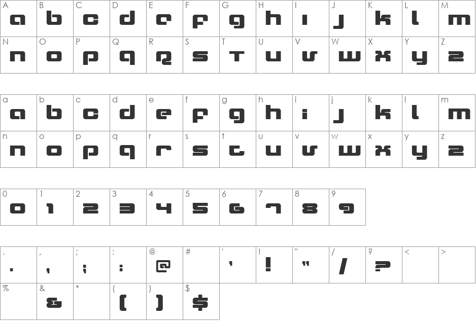 Xeron font character map preview