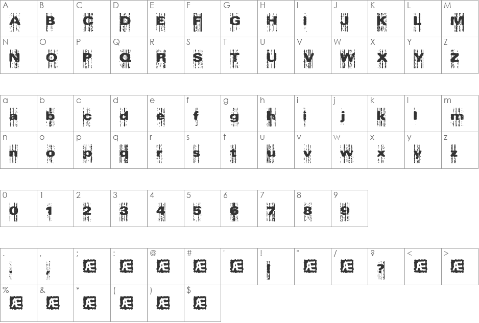 Xerox Malfunction (BRK) font character map preview
