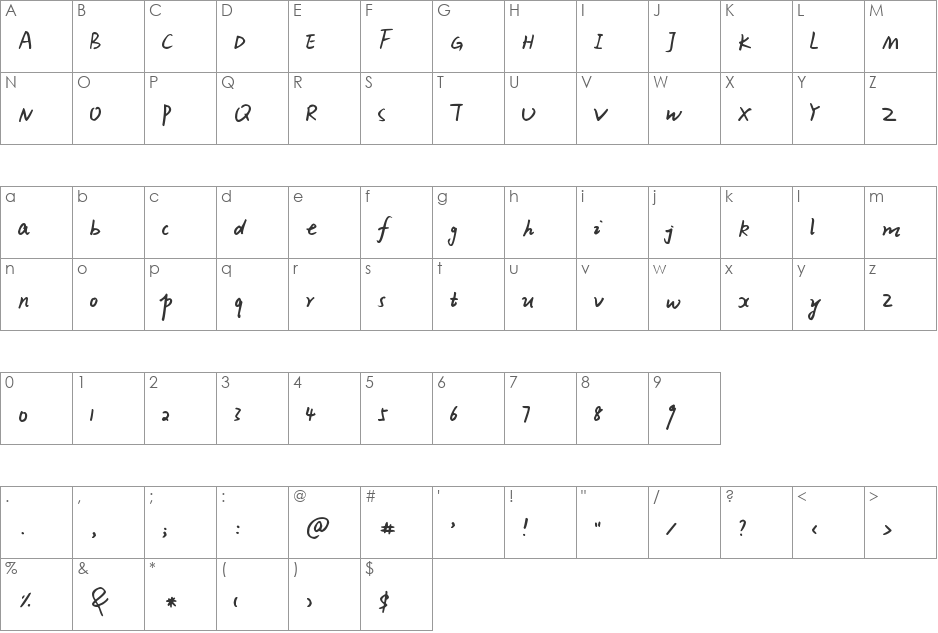 Xiao Gao font character map preview