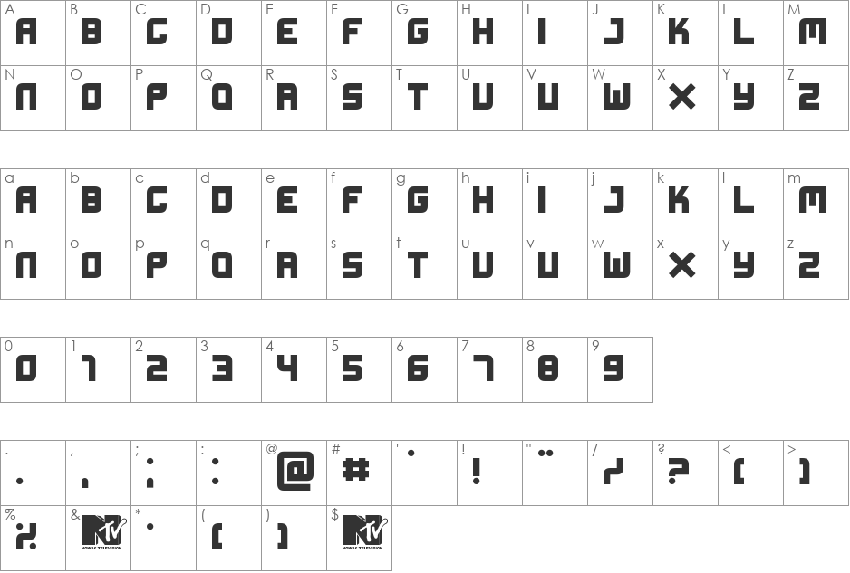 Xifiction font character map preview