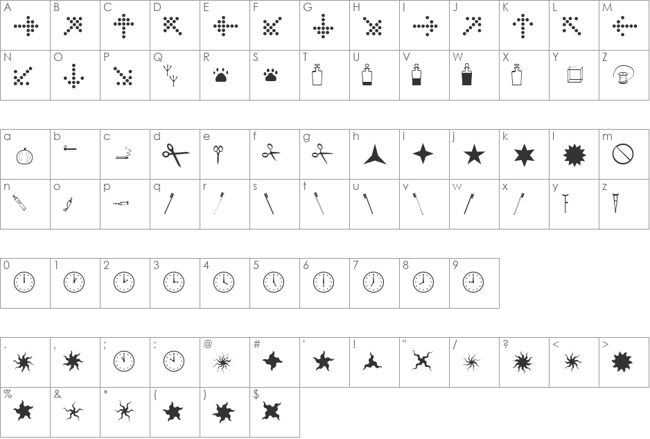 XIngDingLeftover font character map preview