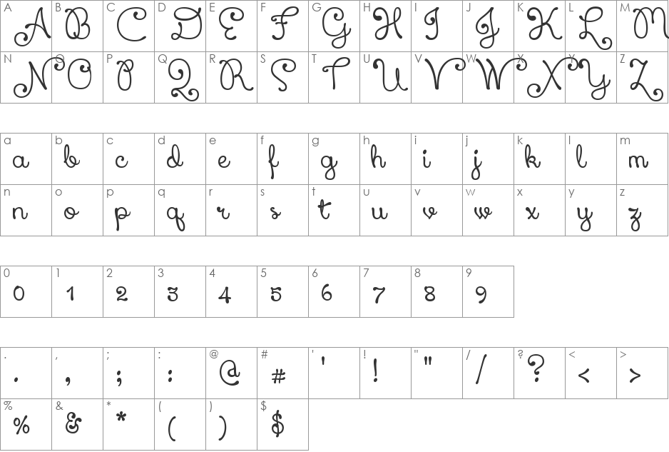 Xiomara font character map preview