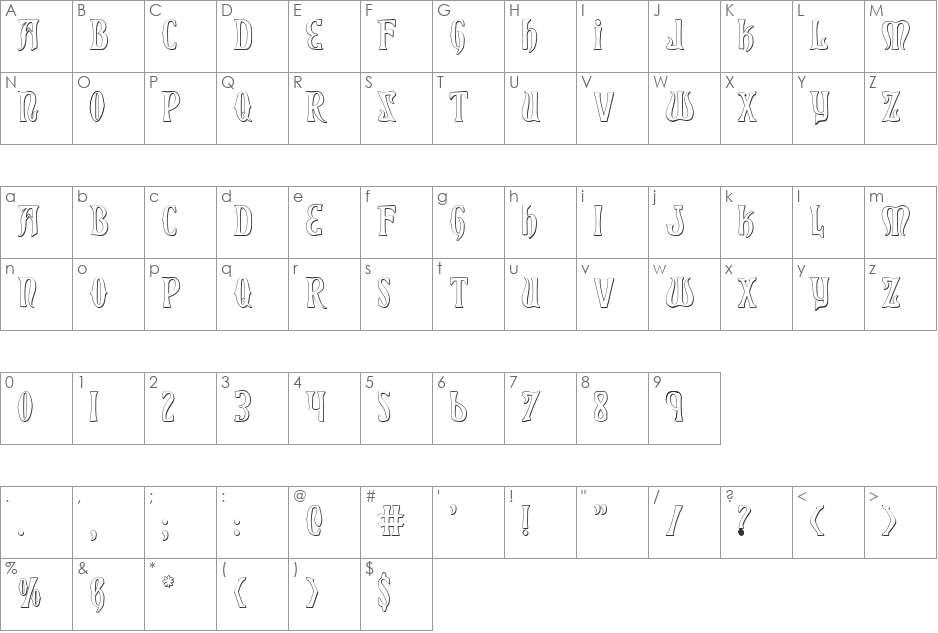 Xiphos 3D font character map preview